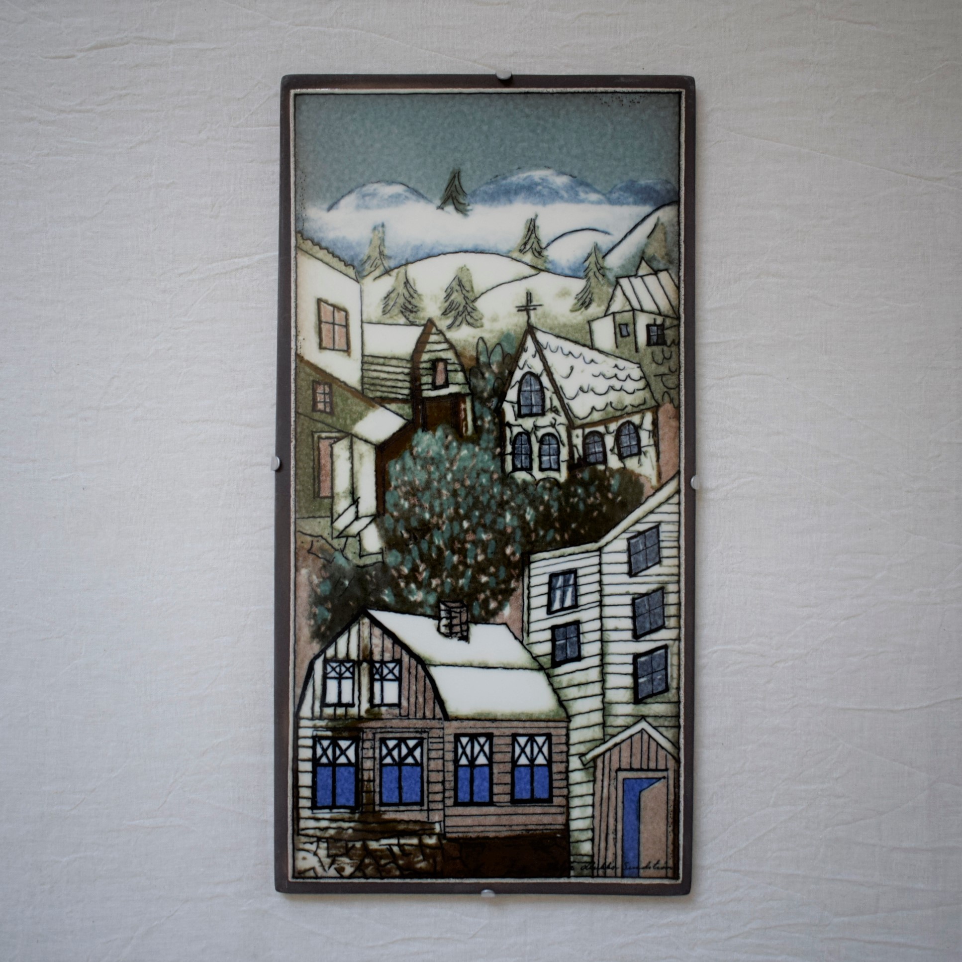 オープニング 大放出セール Wintry House 冬の家 1987年 ヘルヤ 陶板画
