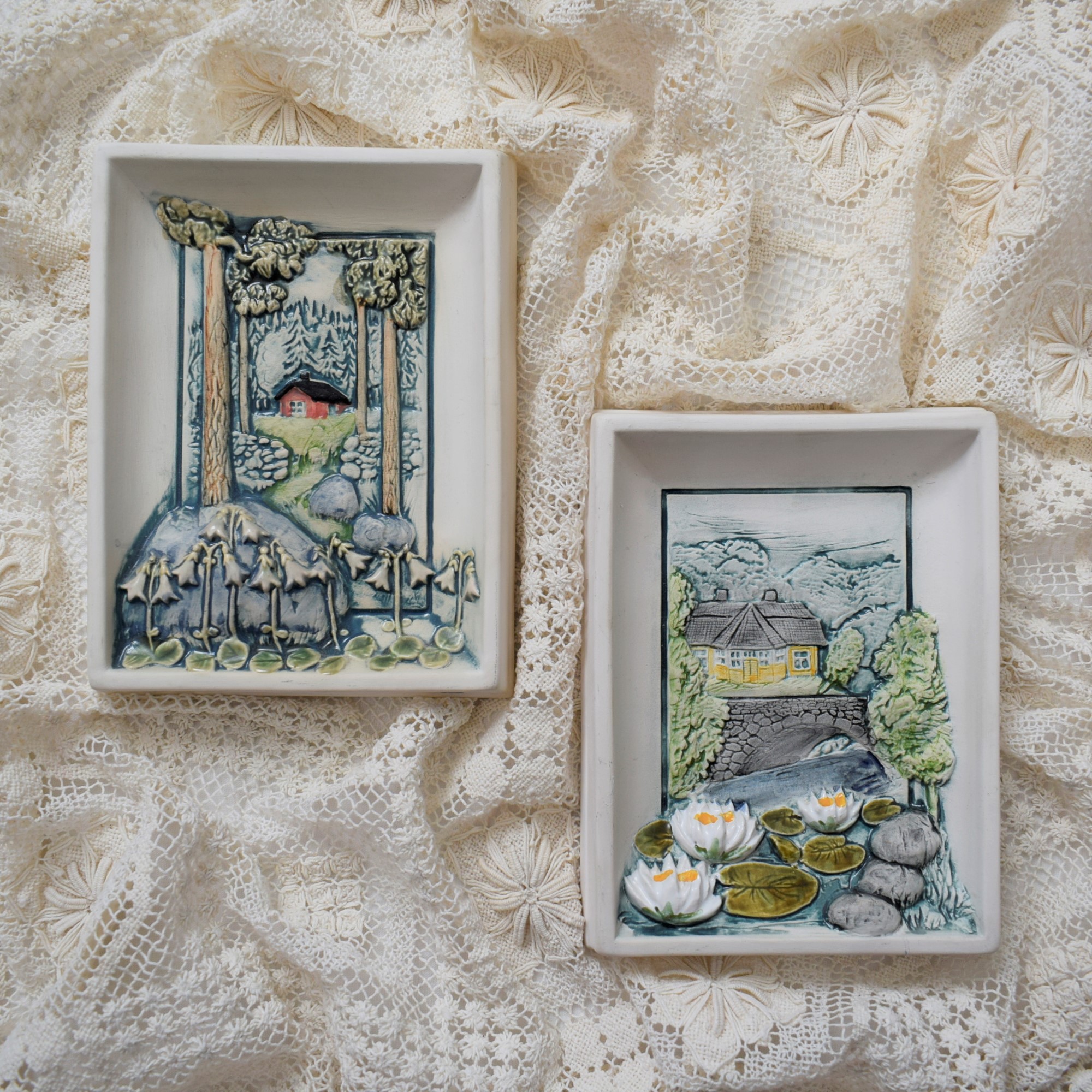 お花と風景の陶板 / リネア＆睡蓮の2枚セット / Jie Gantofta ・ジィガントフタ | florantik
