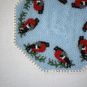 ウソ(鷽)のビーズマット・Domherre / Handmade in Sweden