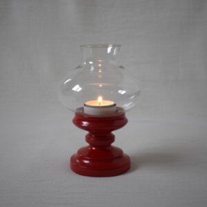 木製キャンドルホルダー・赤 / ガラスカバー付き・Made in  Sweden