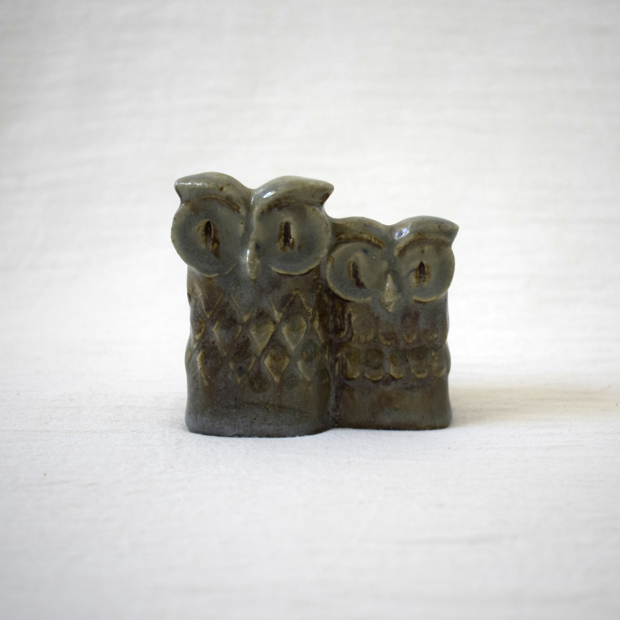 寄り添う梟・フクロウの置き物 / Ego stengods・Willi Fischer / スウェーデン