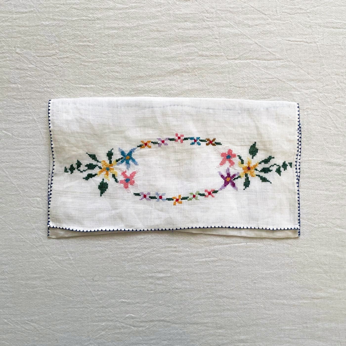 刺繍袋・ ヴィンテージ手刺繍 / Made in Sweden